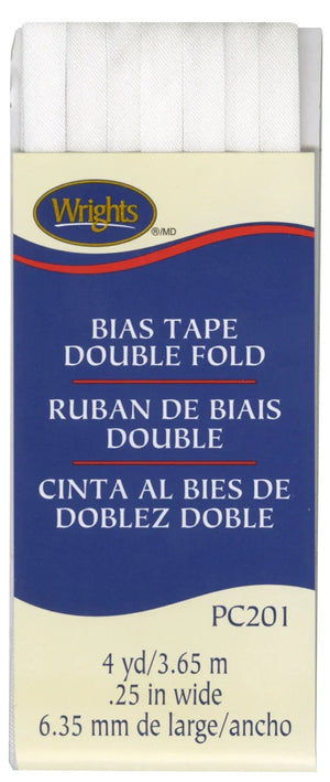 1/4" Double Fold Bias Tape White