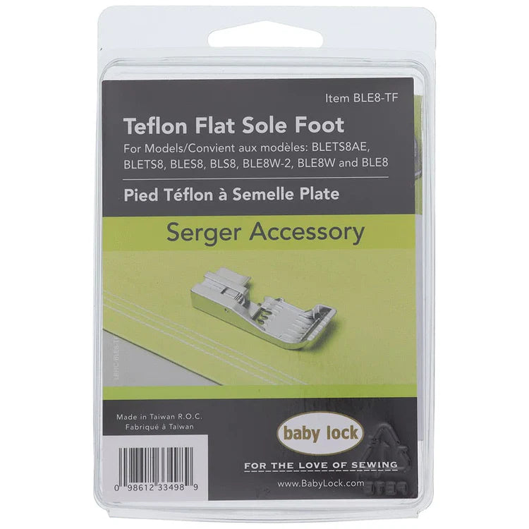 Baby Lock Teflon Flat Sole Foot, #BLE8-TF