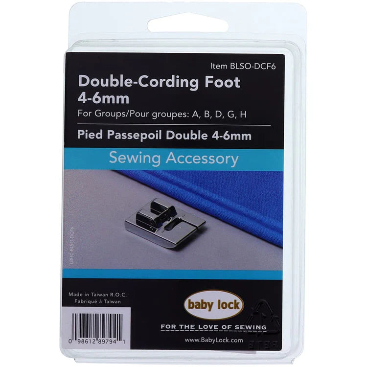 Baby Lock Double-Cording Foot 4-6mm, #BLSO-DCF6