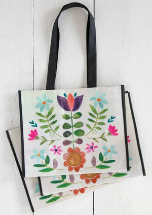 Happy Bag Large Cream Folk Flower
