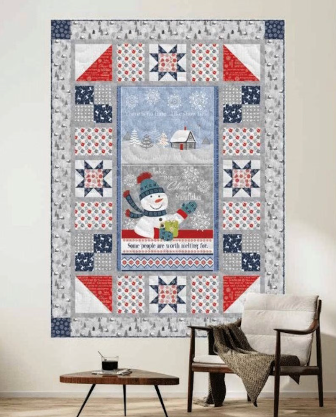 Benartex Nordic Cabin Deer w/ Pearlescent Metallic Navy