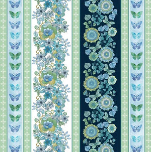 Benartex Butterfly Calypso Border Stripe Blue Multi Benartex Butterfly Calypso Border Stripe Blue Multi