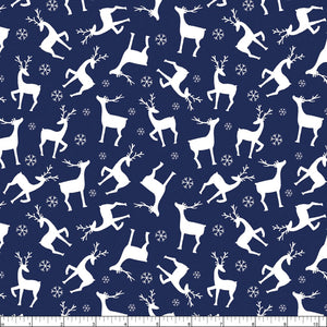 Benartex Nordic Cabin Deer w/ Pearlescent Metallic Navy
