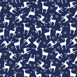 Benartex Nordic Cabin Deer w/ Pearlescent Metallic Navy