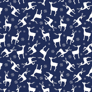 Benartex Nordic Cabin Deer w/ Pearlescent Metallic Navy