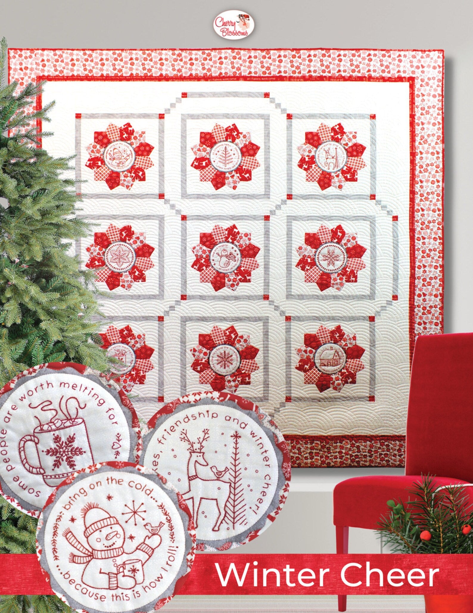 Benartex Nordic Cabin Deer w/ Pearlescent Metallic Red