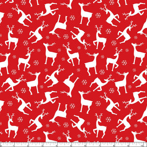 Benartex Nordic Cabin Deer w/ Pearlescent Metallic Red