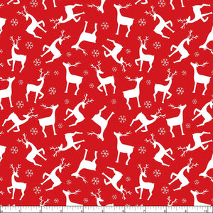 Benartex Nordic Cabin Deer w/ Pearlescent Metallic Red