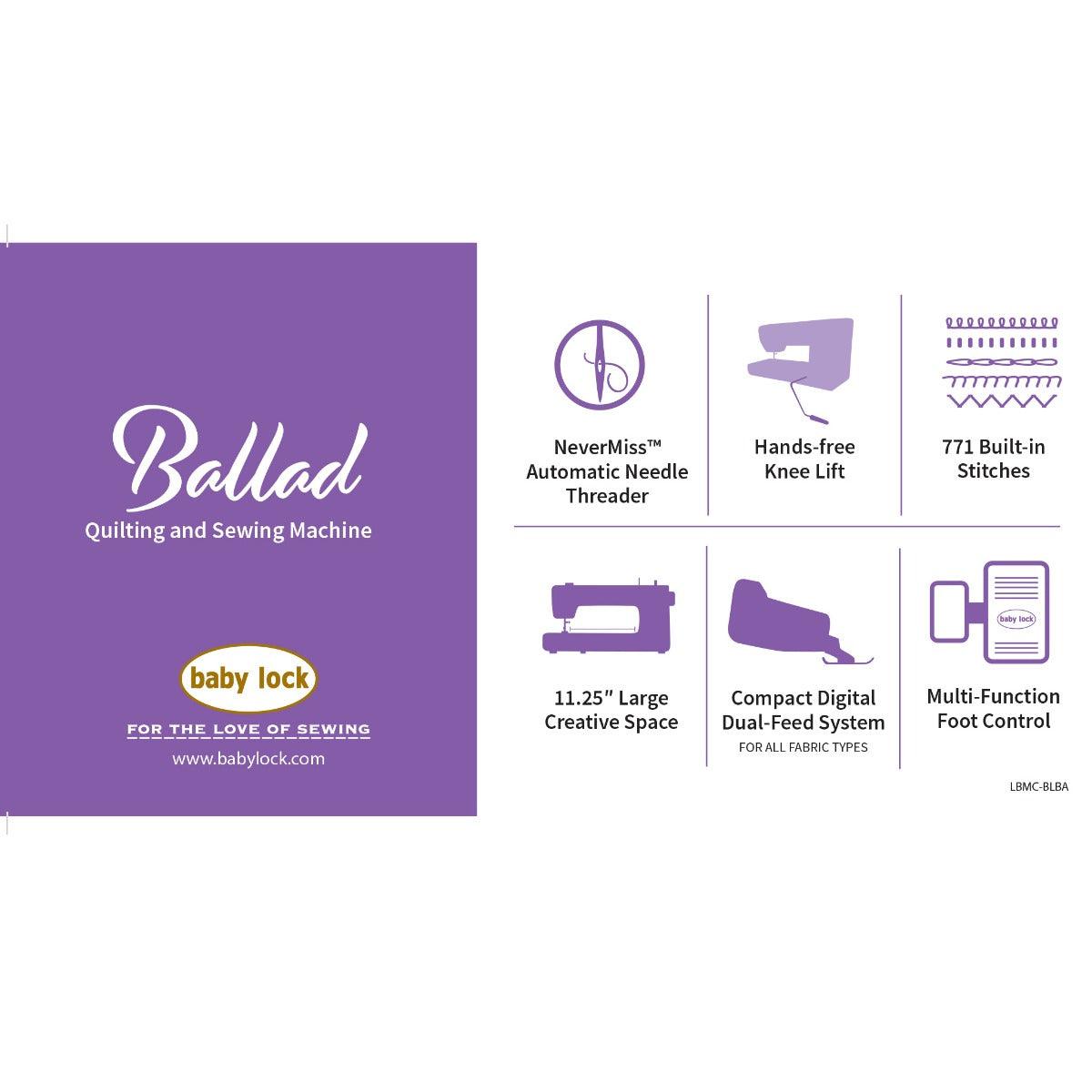 Used Baby Lock Ballad Sewing and Quilting Machine - Recertified - Meissner Sewing and Vacuum
