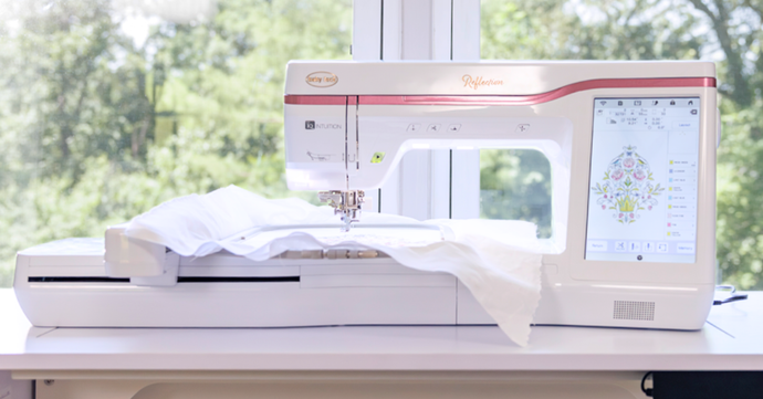 bernina embroidery machine in white sewing room