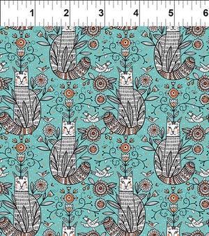 Cats in Teal - Whimsy Quilting Fabric - Meissner Sewing and Vacuum