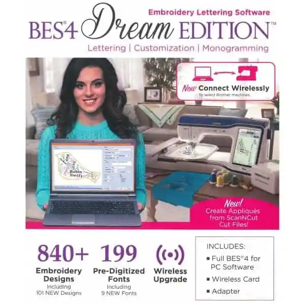 BROTHER BES4 DREAM EDITION EMBROIDERY LETTING SOFTWARE WITH WIRELESS UPGRADE