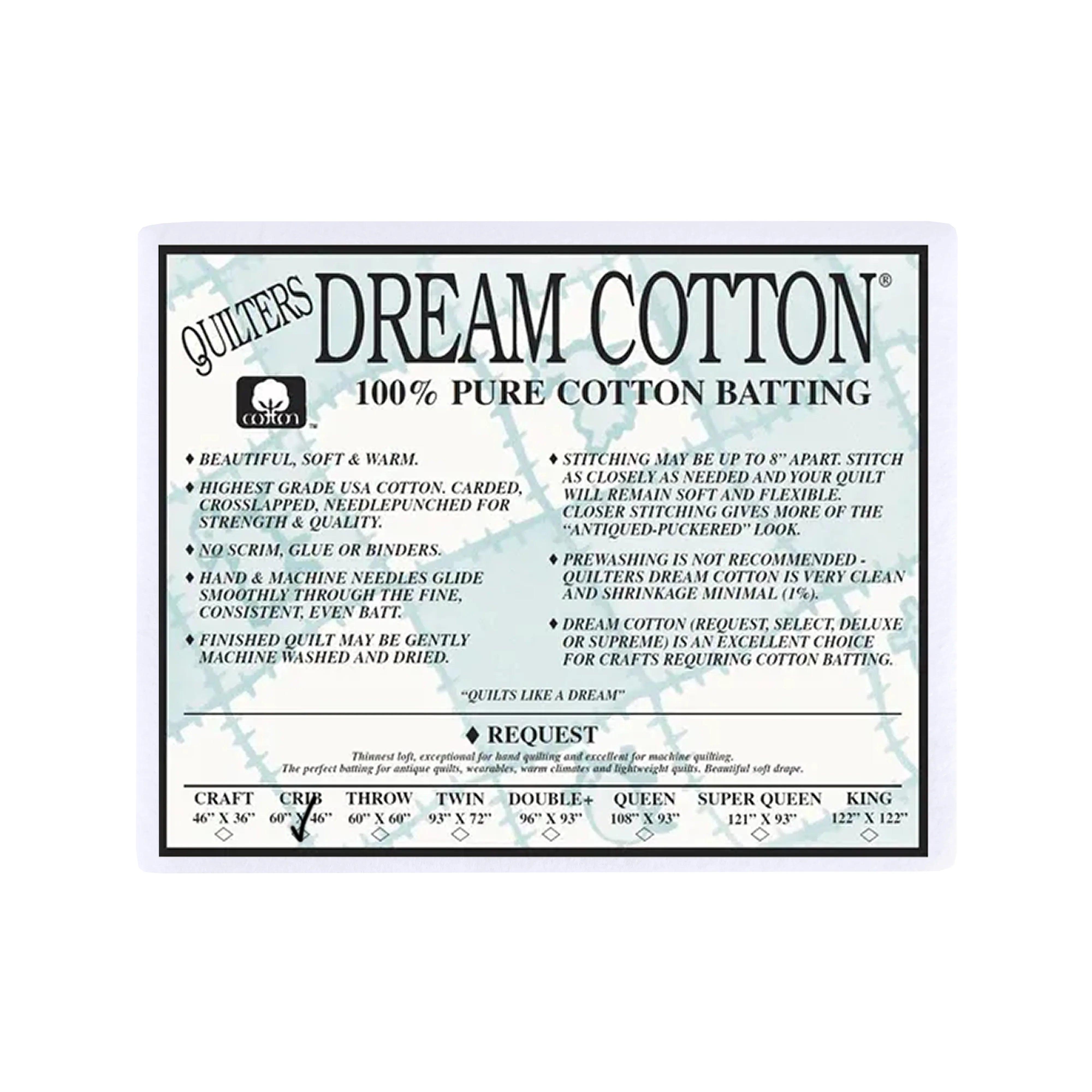 Quilters Dream Cotton Request Low Loft Quilt Batting - Meissner Sewing and Vacuum